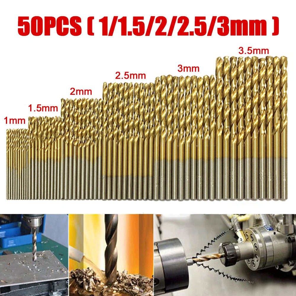 50pcs High Speed Steel Ti-plated Twist Bit Titanium Coated Drill Bits Tool High Quality Power Tools 1mm 1.5mm 2mm 2.5mm 3mm