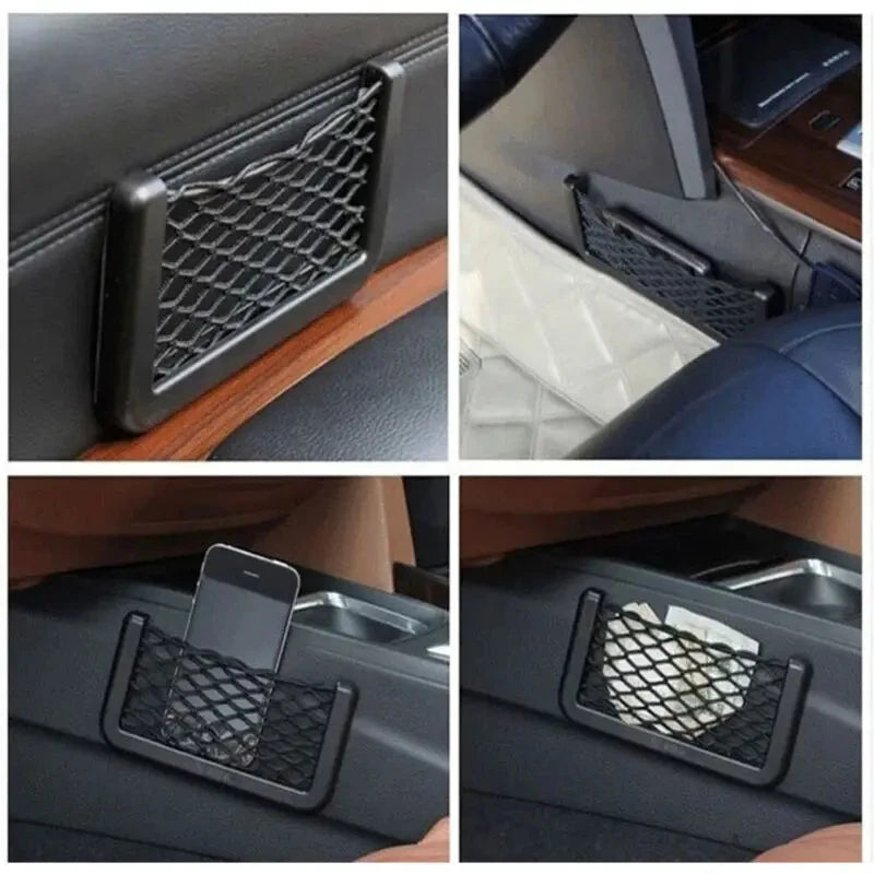 4Pcs Auto Seat Side Interior Back Sundries Pocket Mesh Storage Bag Phone Net Pocket Holder Car Storage Bag Elastic Flexible Nets