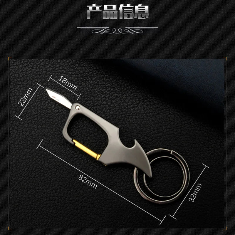 Creative Multifunctional Keychain for Men Unusual Design Carabiner Buckle with Bottle Opener Detachable Knife Portable Keyring