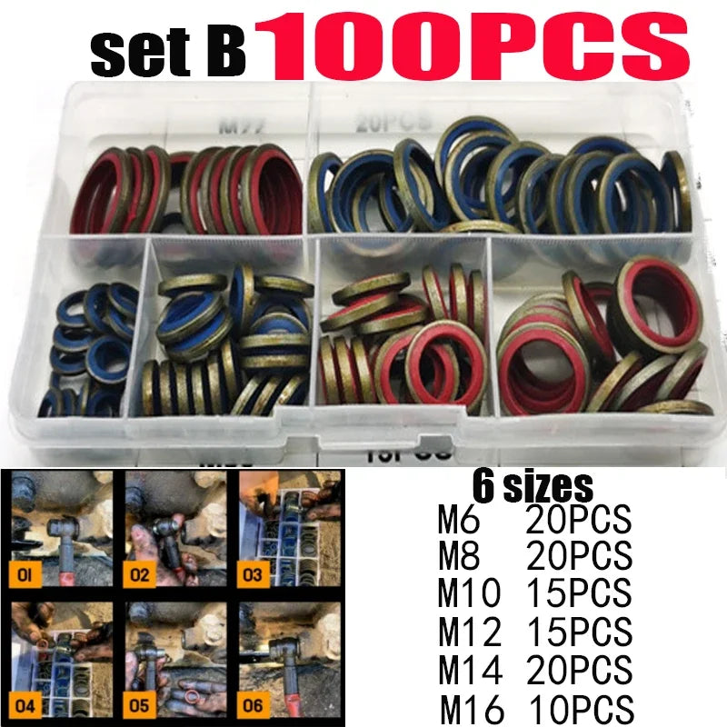 100/245pcs Sealing Gasket Set Oil Drain Combined Washer Seal Set M6 M8 M10 M12 M14 M16 M18 M20 M22 M24 M27 M30 - ToolFlx