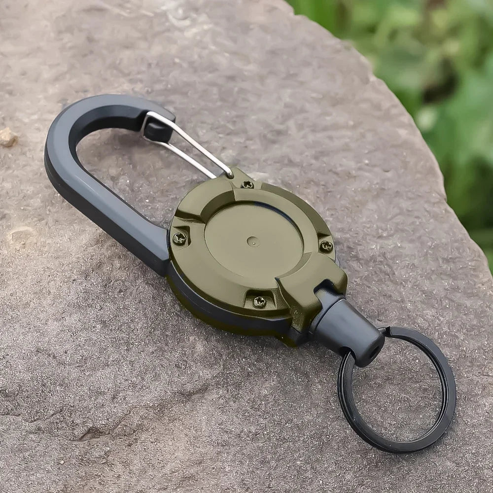 1/2pcs Heavy Duty Retractable Pull Badges ID Reel Carabiner Key Chain Steel Wire Rope Buckle Key Holder Outdoor Keychain Tools