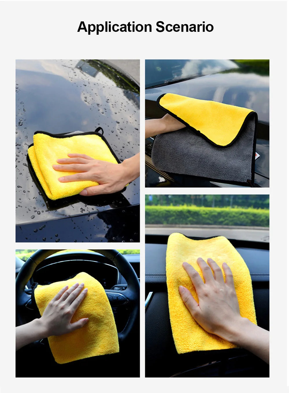 Serviette en microfibre pour lavage de voiture 30 x 30/60 cm, chiffon de séchage pour nettoyage de voiture, ourlet, chiffon d'entretien de voiture, détails, serviette de lavage de voiture 