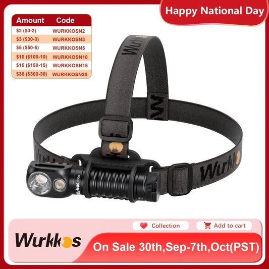 Wurkkos HD20 Headlamp Rechargeable 21700 Headlight 2000lm Dual LED LH351D XPL USB Reverse Charge Magnetic Tail Work Camp Light