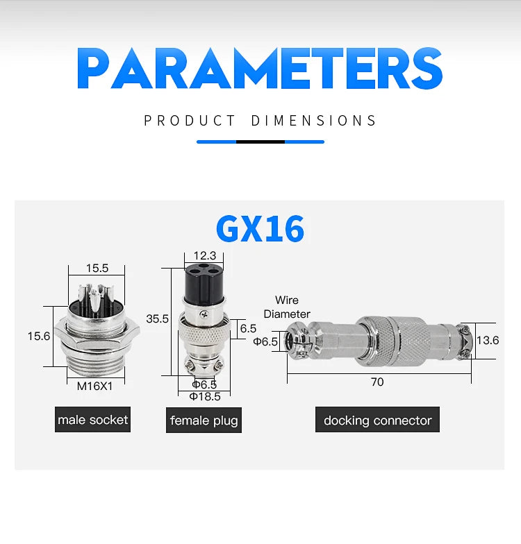 Connector GX16 small metal aviation socket 2/3/4/5/6/7pin electric cable terminal fixed type and butt mobile type Female&male