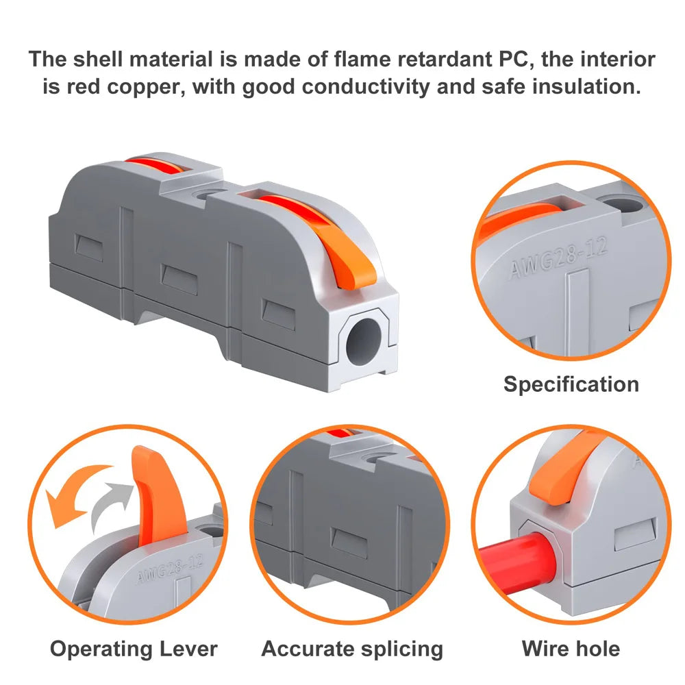 Quick Splicing Multiplex Butt Wire Connector Compact Electrical Cable Terminal Block Home Wiring Connectors for Circuit Inline