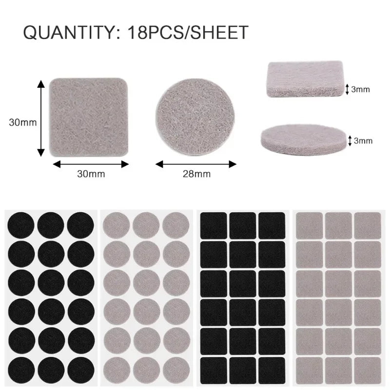 18/180Pcs Felt Chair Leg Pads Round Square Floor Protector Self Adhesive Furniture Table Legs Pad Bumper Anti Slip Furniture Mat