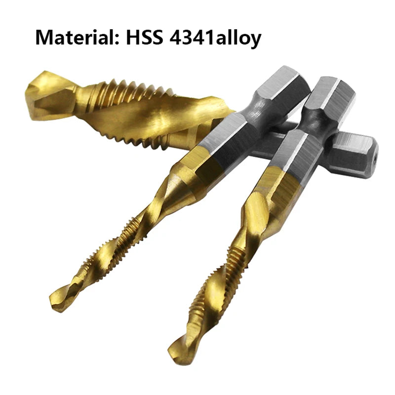 1/6Pcs Tap Drill Bit Set Hex Shank Titanium Plated HSS Screw Thread Bit Screw Machine Compound Tap M3 M4 M5 M6 M8 M10 Hand Tools