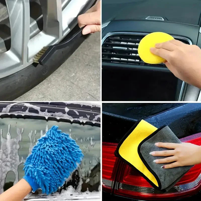 14PCS Car Detail Brush Set Car Plishing Sponge [Ad Set Ultra Clear Water Absorbing Towel Non Gair Shedding Gloves Waxing