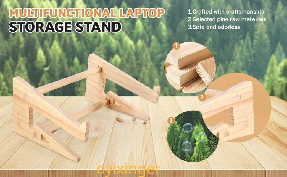 Wood Laptop Stand For MacBook Pro Universal Computer Stands For Desk Vertical Laptop Holder Wooden Laptop Riser For MacBook Air