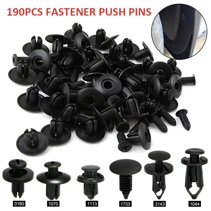 190PCS Set Car Universal Buckle 6 Models Size Fastenr Rivet Clamping Fastener Buckle Car Accessory ABS Material Fixed Screw