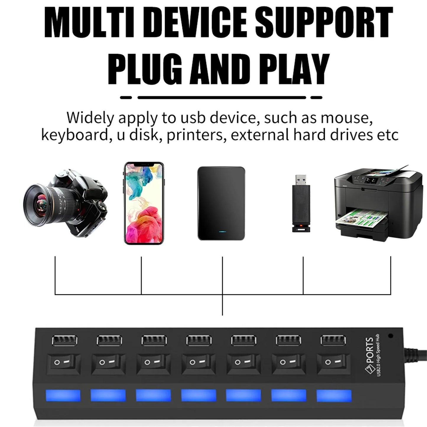 USB Hub Hub USB Adapter Multi Ports Use Power Adapter Extensor USB 2.0 PC Computer Accessories Switch USB For Laptop