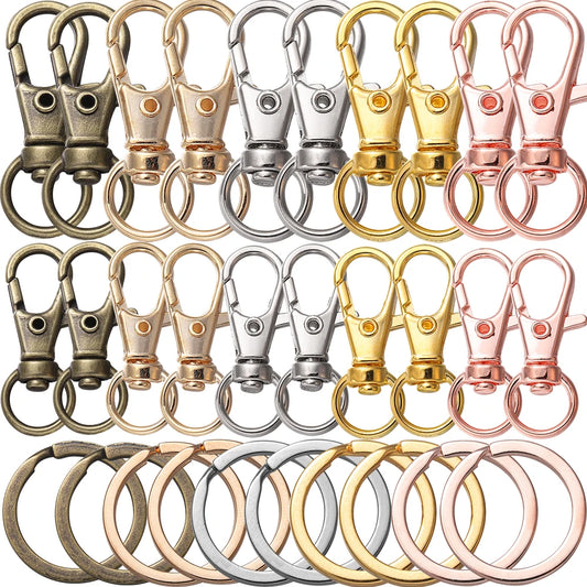 Lot de 10/20 fermoirs pivotants pour cordons, mousquetons avec anneaux pour porte-clés, crochets pour porte-clés, pour bricolage, collier, bracelet, chaîne 