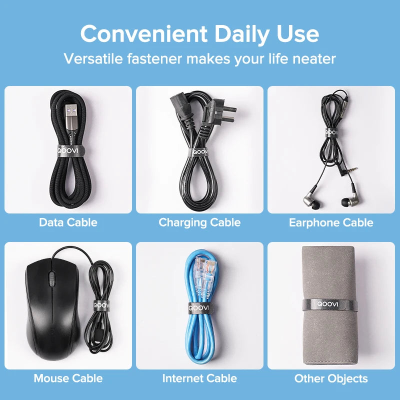 QOOVI Cable Organizer Wire Winder 15*1.2cm USB Cable Management Clip For Earphone Holder Mouse Keyboard Cord Protector