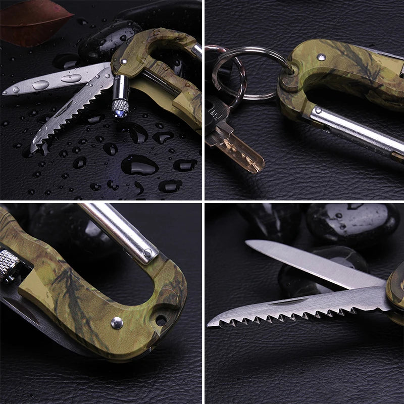 Outdoor Edc Multi Tool Tactical Camo Camping Climbing Carabiner Parachuting Hook Knife Led Mountaineering Buckle