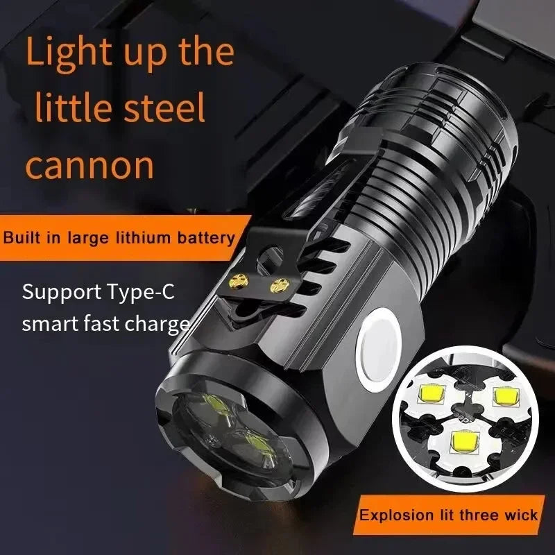 Lampe de poche super lumineuse à 3 LED, mini torche portable rechargeable, projecteur d'urgence d'extérieur avec clip pour stylo et aimant 