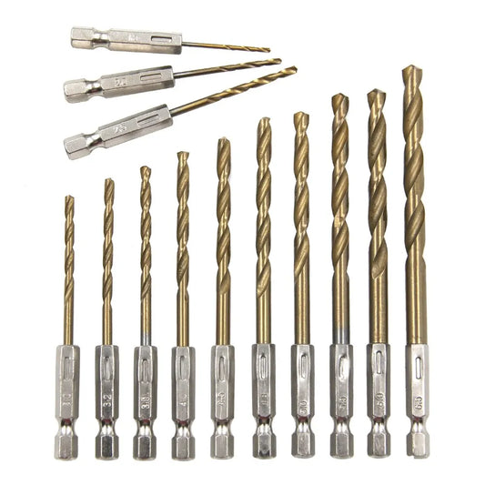 Hexagonal Handle 13pc Titanium Plated Fried Dough Twists Drill 1.5-6.5mm Electric Drill Screwdriver Drilling Reaming Drill Tool - ToolFlx