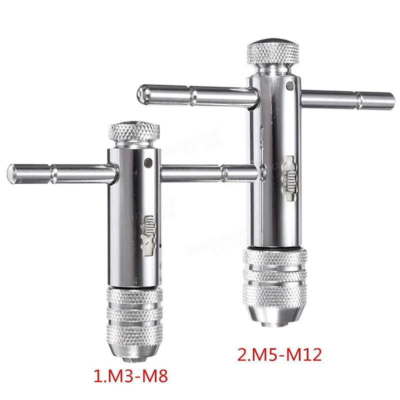 Adjustable M3-8 M5-12 T-Handle Ratchet Tap Wrench Tap Screw Holder Male Thread Metric Plug Mechanical Workshop Tools Hand Tool