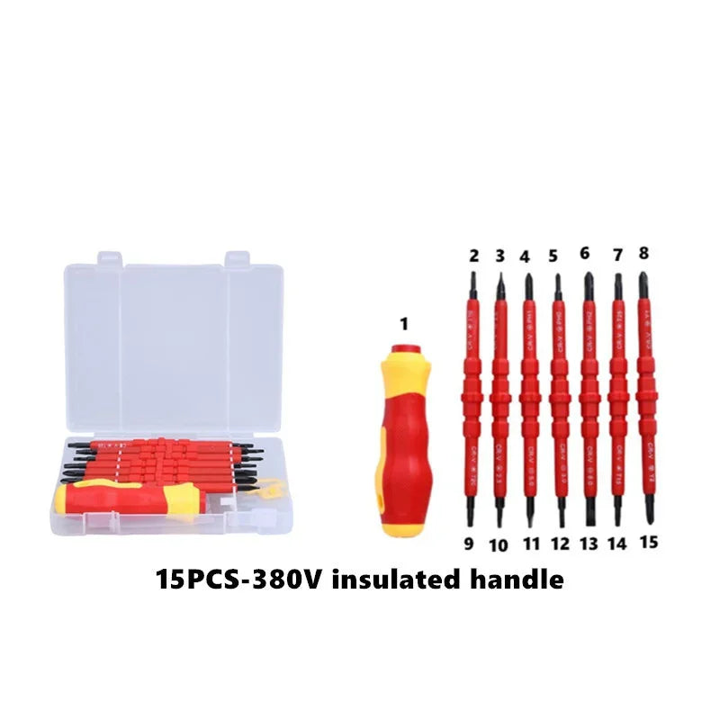 1PC/15PCS 380V/13PCS 1000V Changeable Insulated Screwdriver Set And Magnetic Slotted Bits Repair Tool Electrician Tools