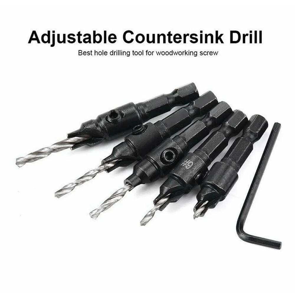 5PCS Woodworking Countersunk Head Drill And Chamfering One Piece Hexagonal Handle Countersunk Fried Dough Twist Drill