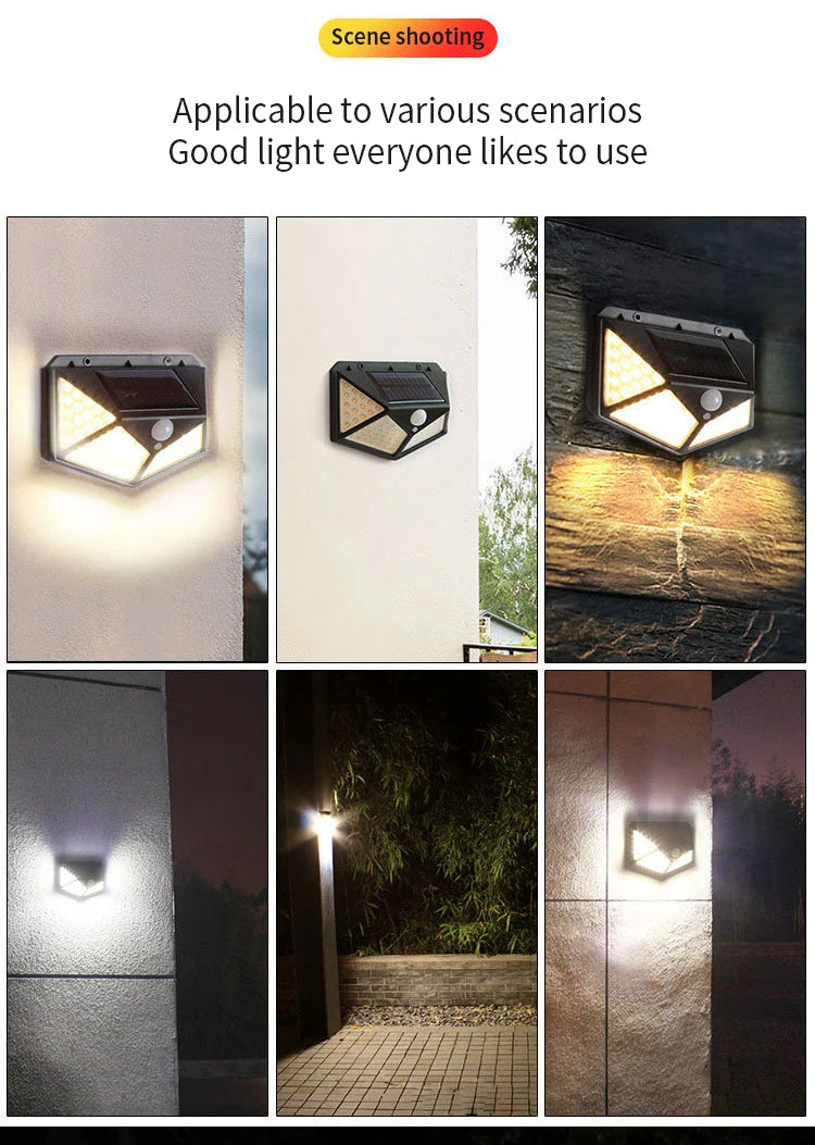 1~12PCS 100 LED Solar Wall Lamp 4 Sides Luminous With Motion Sensor Outdoor Garden Courtyard Waterproof Wall Light