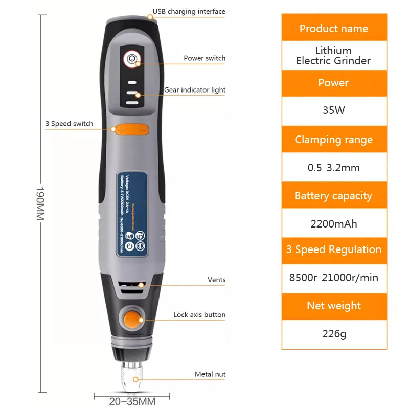 USB Cordless Rotary Tool Dremel Drill Engraving Pen Electric 3 Speed Mini Wireless Drill with Accessories Set 8500r-21000rpm