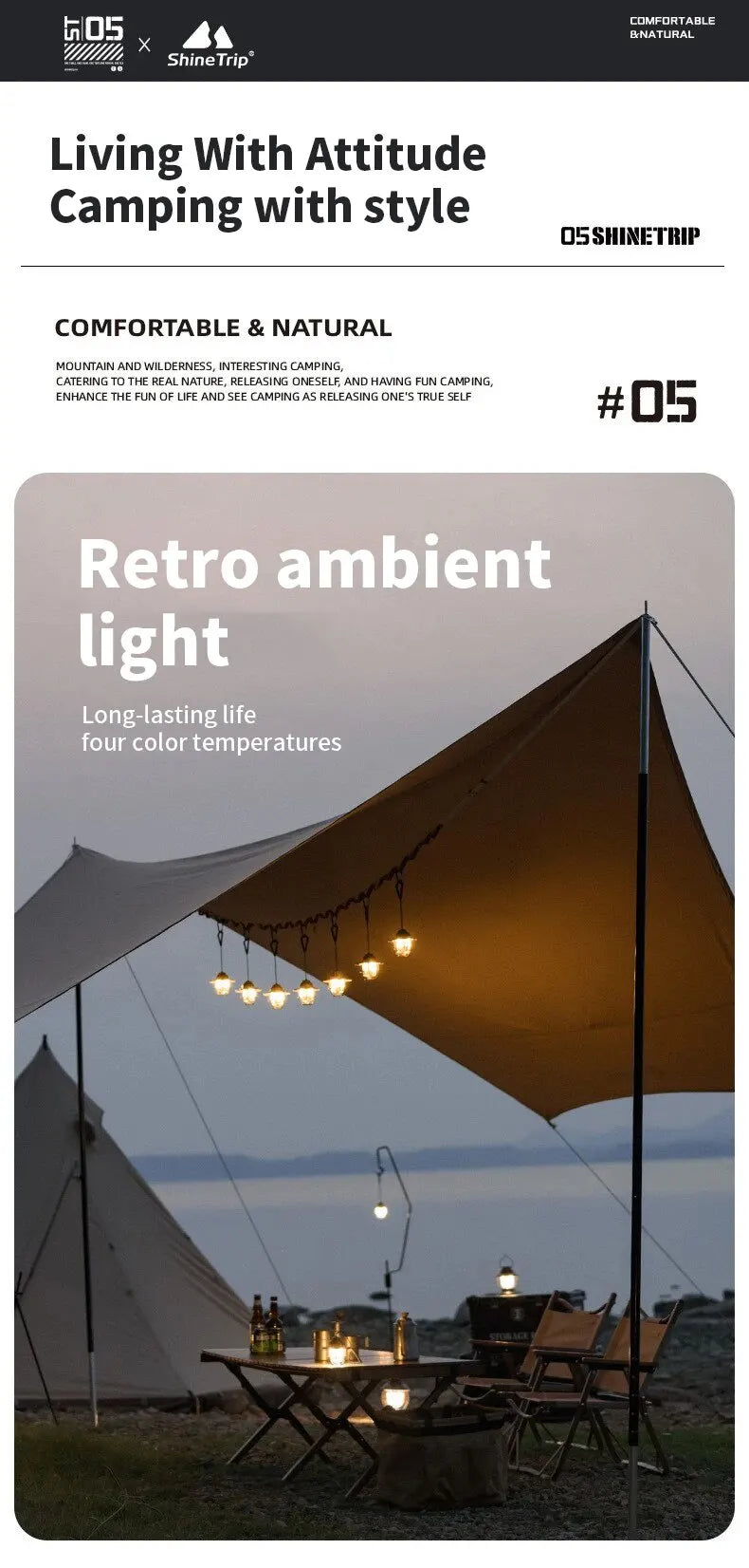 ShineTrip New Outdoor Vintage Pendant Light Ultra Long Life Camping Ambient Light Portable Rechargeable Tent Lights