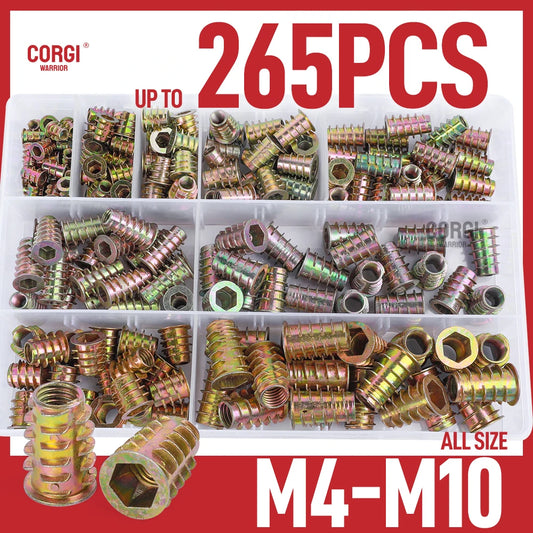 M4 M5 M6 M8 M10 Zinc Alloy Hex Socket Threaded Wood Insert Nuts Assortment Kit All Sizes Metric Furniture Bolt Screw Connector