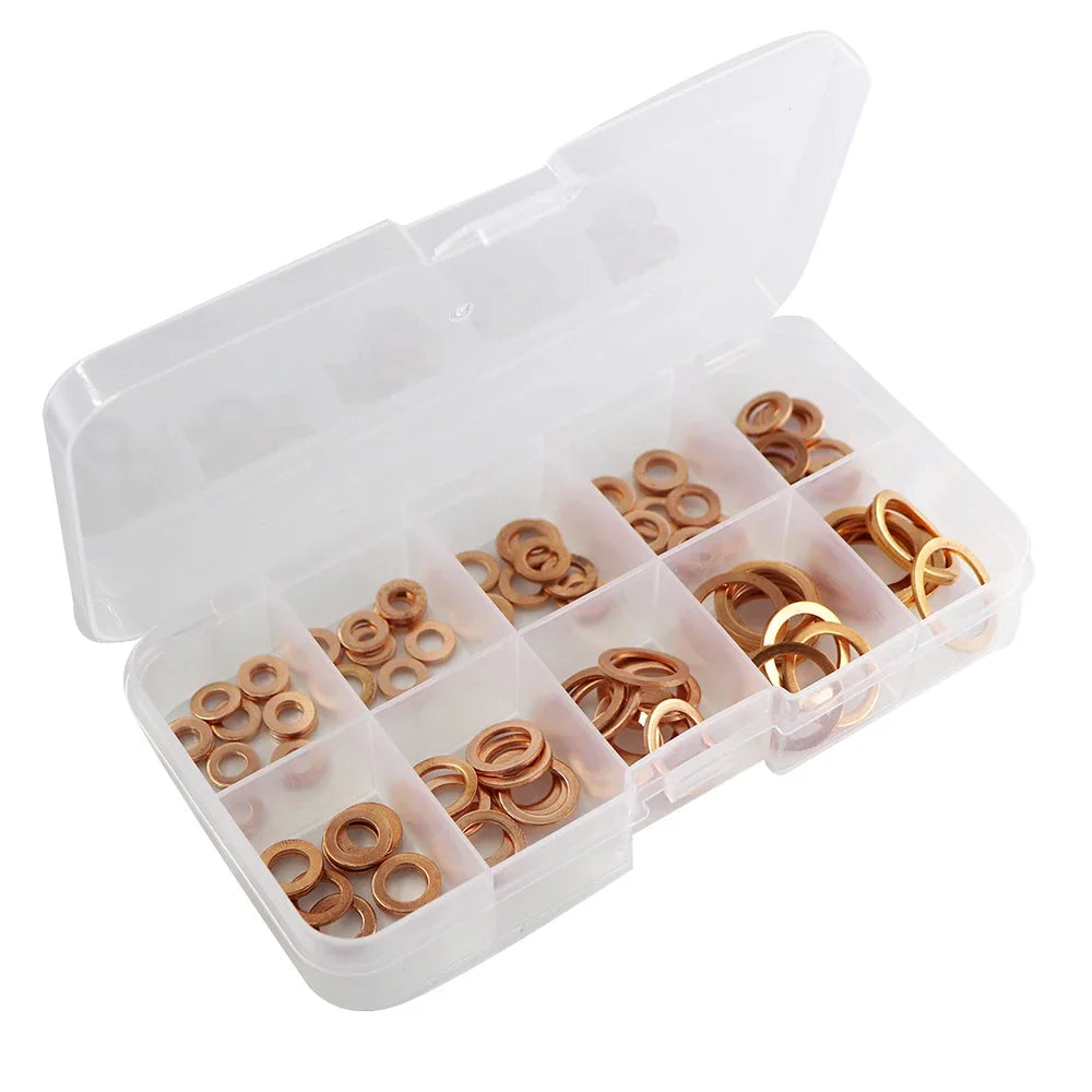 Copper Washer Gasket Nut and Bolt Set Flat Ring Seal Assortment Kit with Box //M8/M10/M12/M14 for Sump Plugs