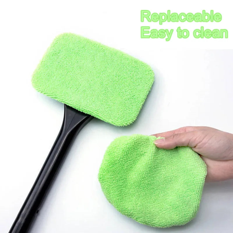 Kit de brosse de nettoyage de vitres de voiture, outil de nettoyage de pare-brise en microfibre, essuie-glace intérieur de voiture, manche long, tampon en tissu réutilisable 