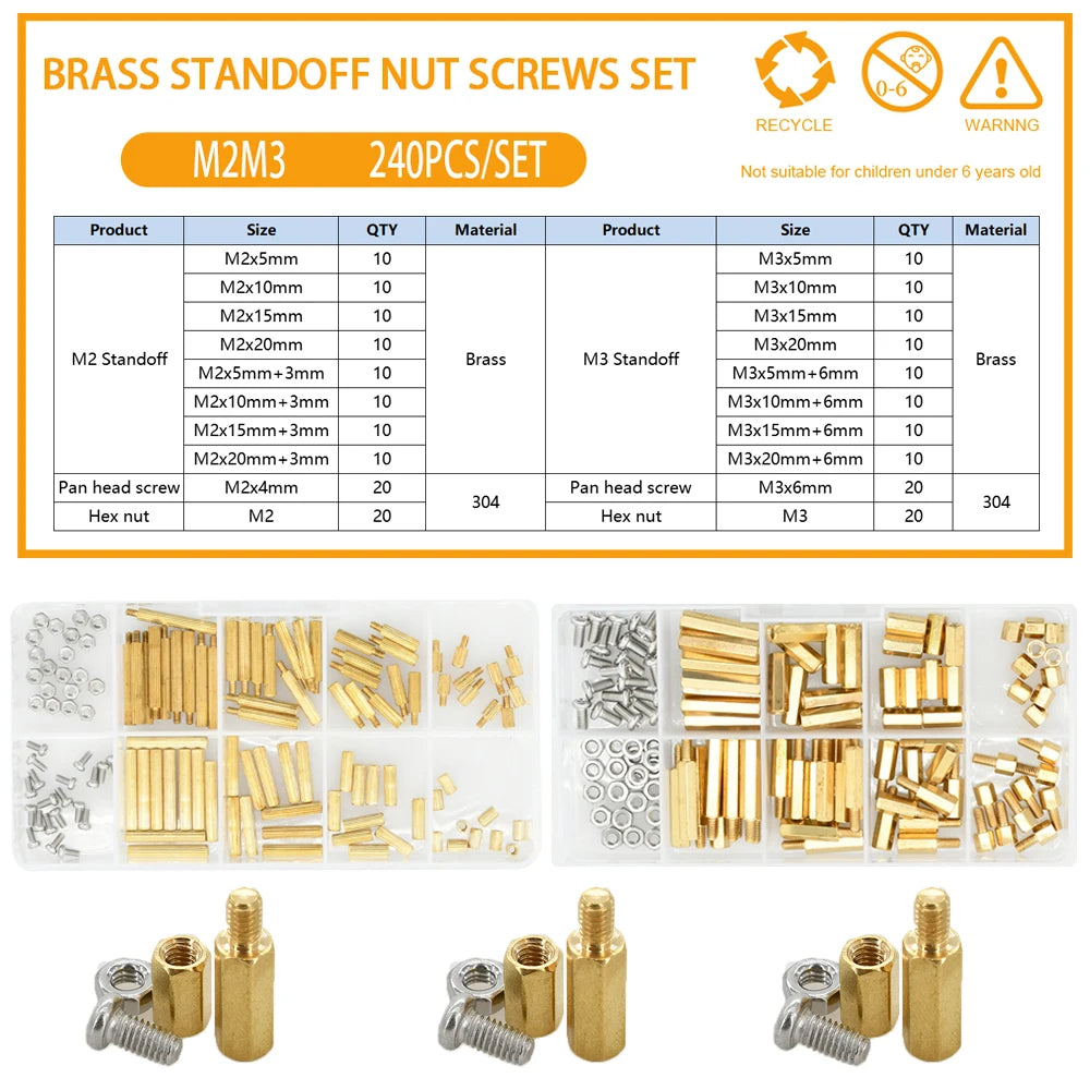 M2 M2.5 M3 M4 Hex Brass Standoff PCB Motherboard Spacer Screw Nut Thread Pillar Mount Male Female Spacer Bolt Assortment Kit