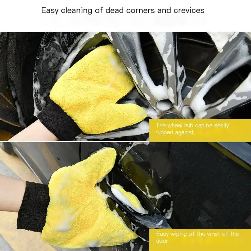 Soft Car Washing Gloves Double-sided Fleece Microfiber Chenille Drying Cloth Car Body Window Tire Cleaning Glove Thicken