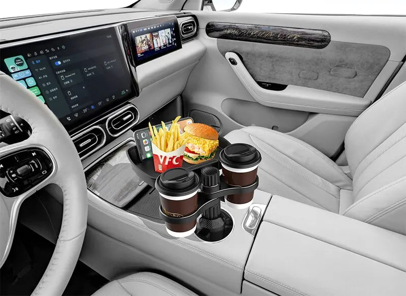 Dual Cup Holder Expander Adjustable for 360°Rotating Multifunctional Car Seat Cup Holder Snack Tray Drink Holder