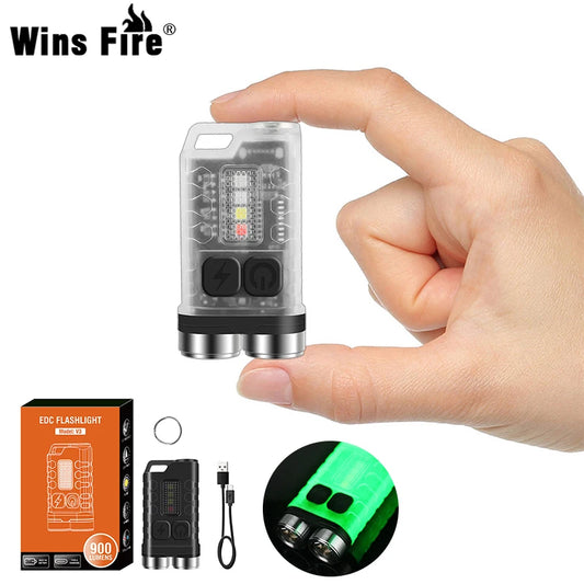 V3 EDC Flashlight Keychain Light 900 Lumens Handheld Portable Super Bright TYPE-C USB Charging Port Emergency Work Camping Light