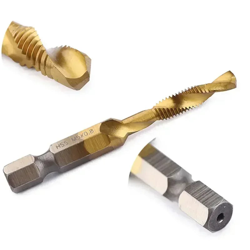 New Titanium Plated Hex Shank HSS Screw Thread Metric Tap Drill Bits Screw Machine Compound M3 M4 M5 M6 M8 M10 Hand Tools