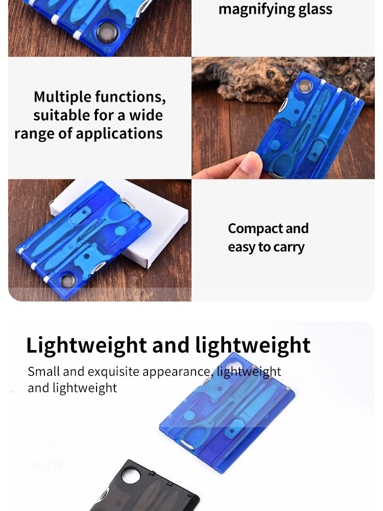 Couteau suisse multifonctionnel de camping en plein air, combinaison de cartes, outil de survie polyvalent, combinaison de beauté avec lampe, carte à outils. 