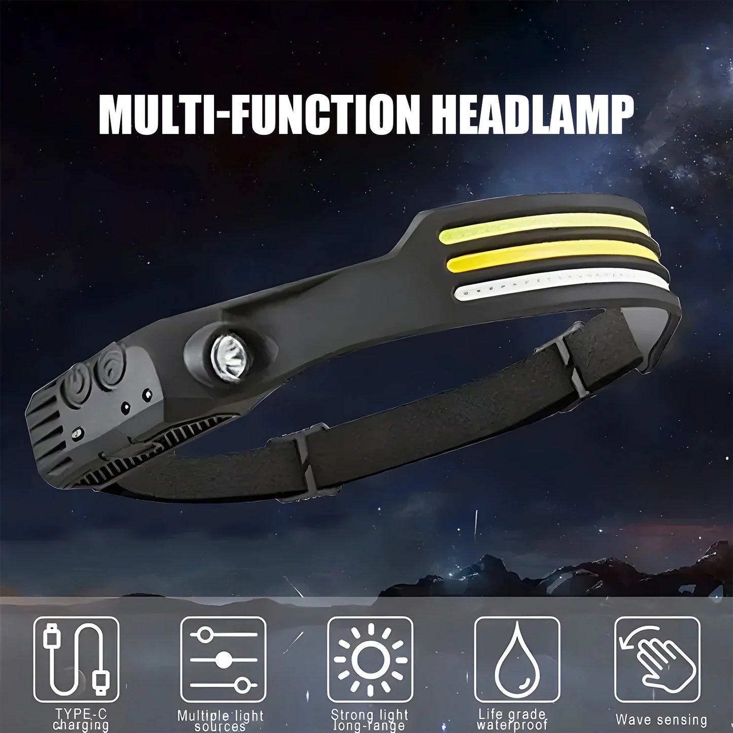 Headlight Portable head mounted work light rechargeable floodlight multifunctional outdoor fishing light strong running light