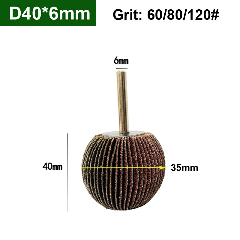 5PCS Spherical Sandpaper Flap Wheel 6mm(1/4") Shank 60-120 Grit Abrasive Rotary Tool Dremel Accessories For Polishing Ball Shape