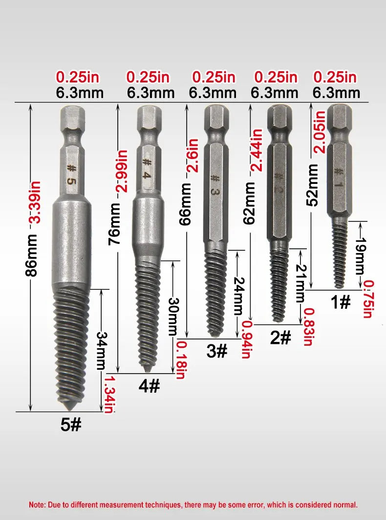 Lot de 10 extracteurs de vis à tête cassée à tige hexagonale, tournevis à tête cassée pour retirer l'ensemble d'outils de perceuse électrique 