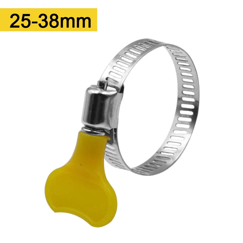 5 pcs 8-44mm Adjustable Yellow Plastic Handle Hand Twist Hose Clamps Worm Driving  201 Stainless steel Pipe Clips For Tube