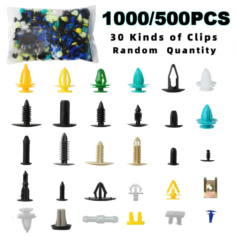 1000/500PCS POM Mixed Auto Vehicle Fastener Bumper Clips Retainer Rivet Door Panel Fender Liner Universal Fit All Car - ToolFlx