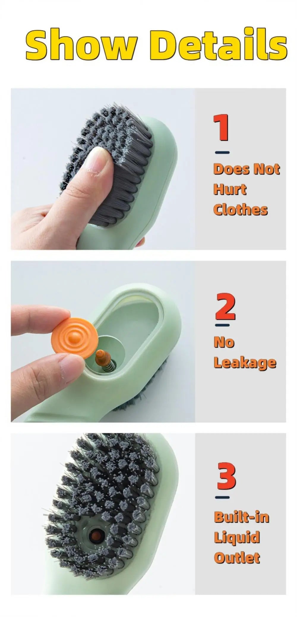 Brosse à chaussures à décharge automatique de liquide, multifonction, nettoyage en profondeur, poils doux pour le linge domestique, brosse de nettoyage de cuisine 