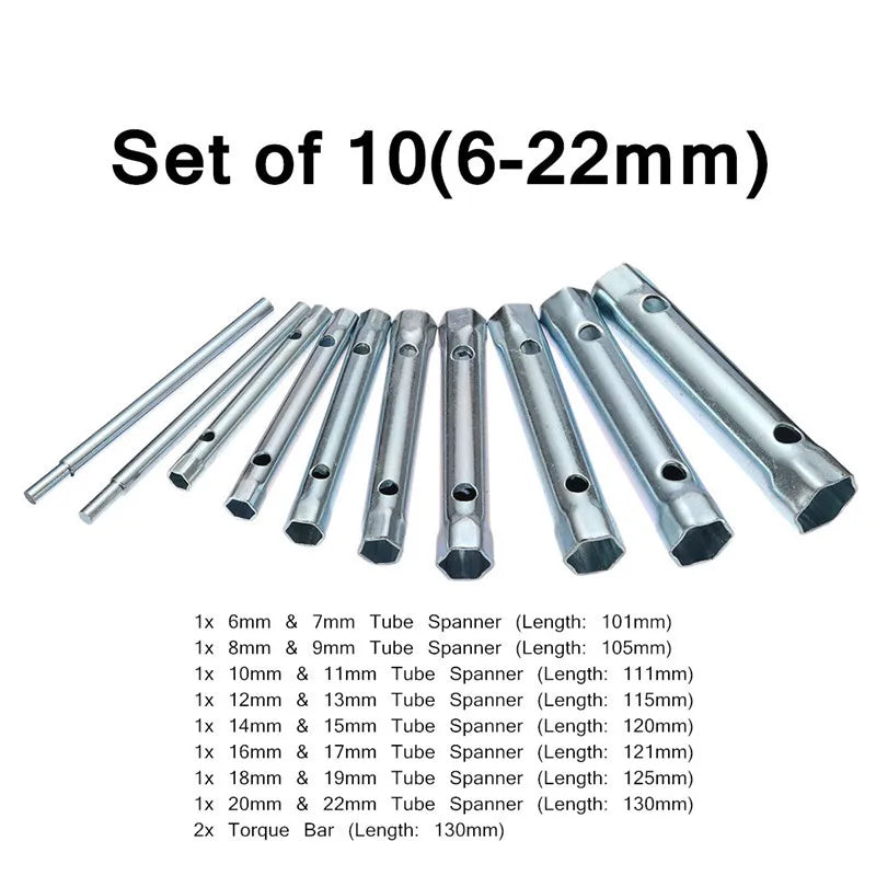 Lot de 10 clés tubulaires métriques de 6 à 22 mm, clé à bougie d'allumage en acier à double extrémité pour outils manuels de réparation de plomberie automobile 