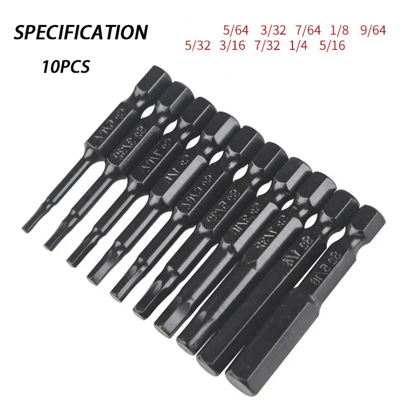 10pcs Hexagonal Bit Set Multi Standard Wear Resistant and Durable Imperial Size Hexagonal Bit S2 Alloy Steel Screwdriver Bit