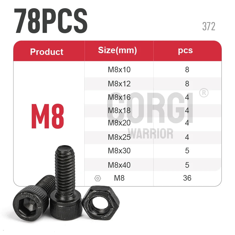 Hex Socket Head Cap Screws Kit M2 M2.5 M3 M4 M5 M6 M8 M10 up to 1140 DIN912 Black 12.9 Grade Carbon Steel Bolts Nuts Assortment