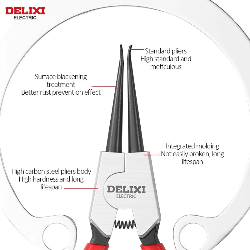 DELIXI ELECTRIC 5-In Circlip Pliers,Needle nose Pliers，Retaining Ring Pliers，for Removing Installing Puller Locking Rings Shafts