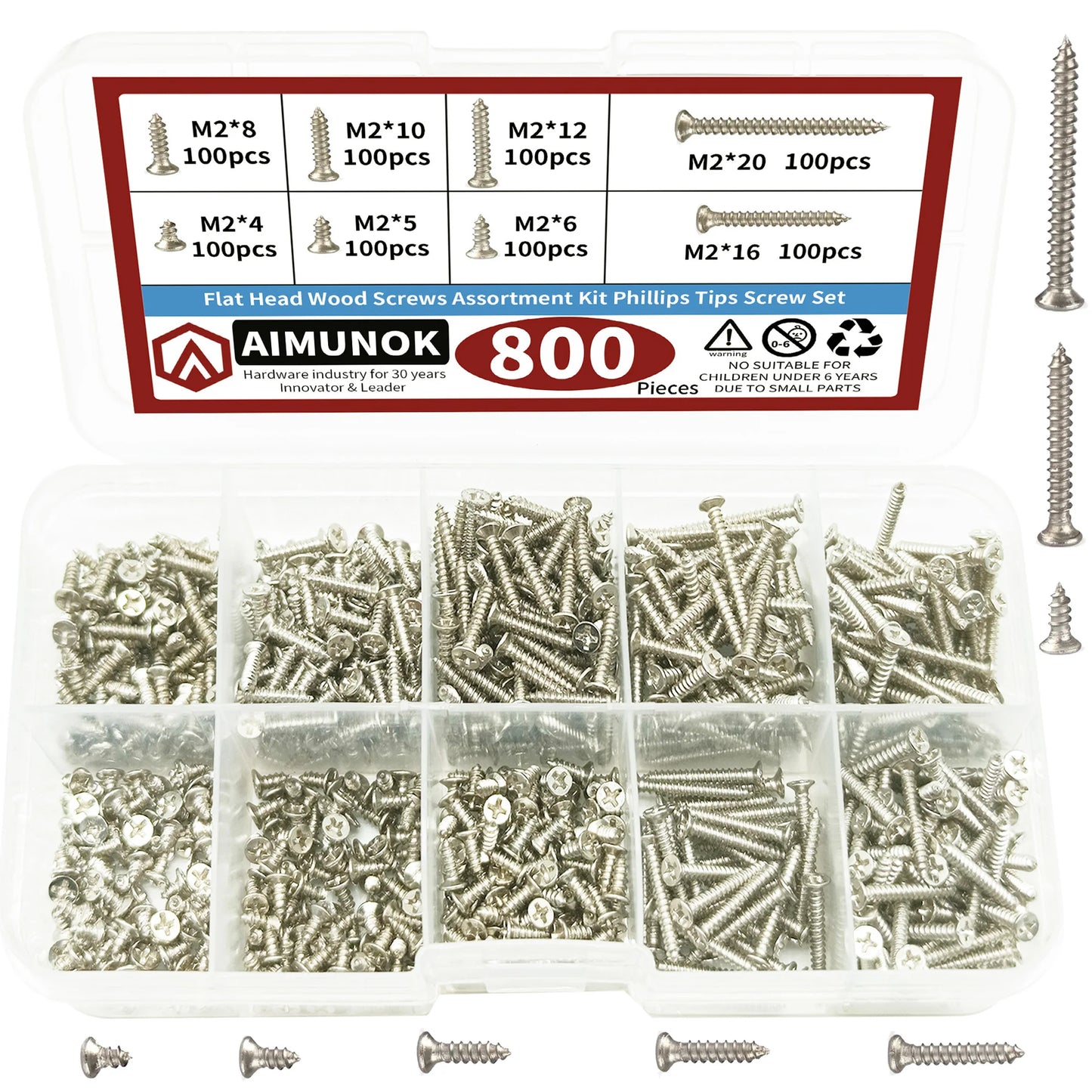 800pcs M2 Self Tapping Screw Assortment Kit Tapping Screw Assortment Kit Lock Nut Wood Thread Nail Screw Sets Self Lock Nut Wood