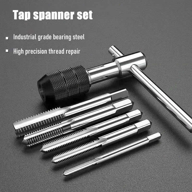 Portable 6pcs T-type Tap Wrench Set Drill Set Hand Tapping Tools Machine Screw Thread Tap Twist Bit M3/M4/M5/M6/M8  DIY Tool