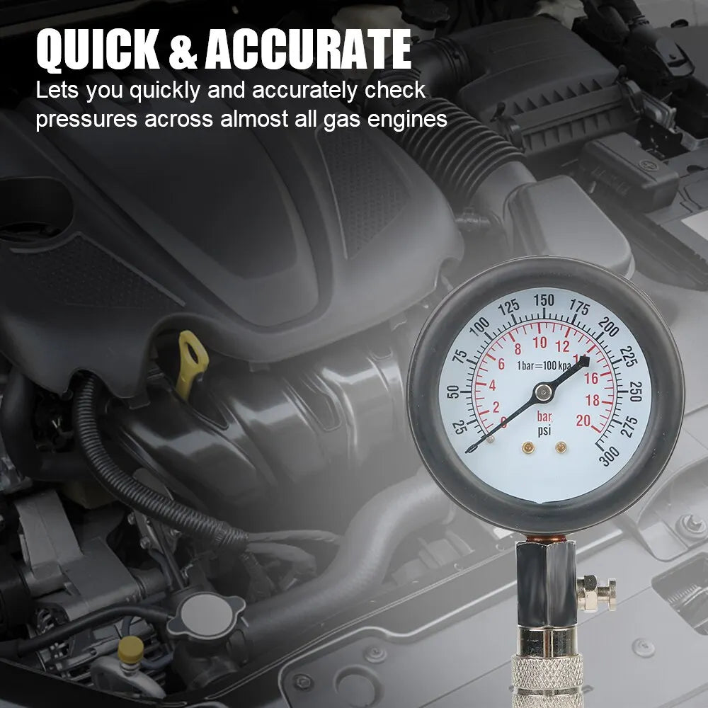 Car Cylinder Tester Kit Gasoline Engine Compression Meter 0-300 PSI Pressure Gauge with M10 M12 M14 M18 Adapter