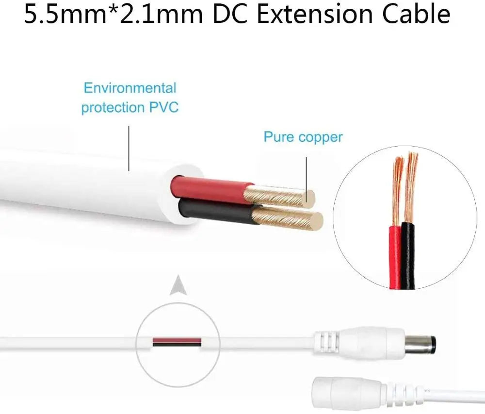 1/5/10 Pcs 5.5x2.1mm DC Male Female Power Plug Cable Wire Jack Adapter Connector for CCTV Single Color 3528 5050 LED Tape Light