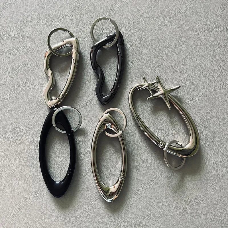 Women Men Essential Icon Carabiner Blackout Keychain Simplicity Female Oval Solid Belt Buckle Couple Sliver Key Ring Unisex